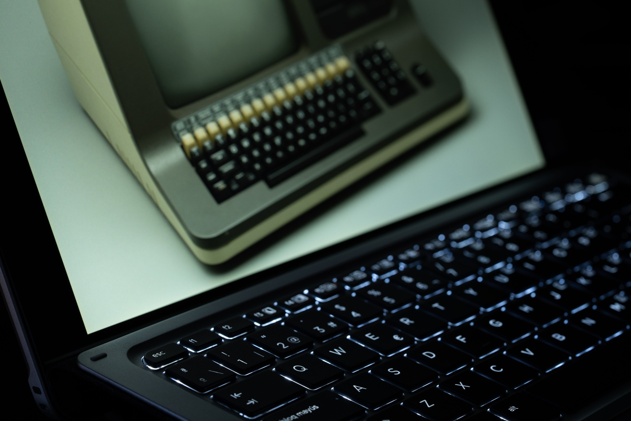 A modern laptop displaying a classic computer